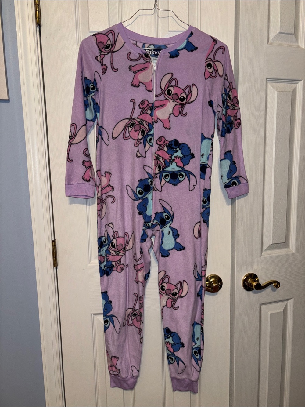 Disney Lavender One-Piece fleece Pajama Bodysuit with Stitch Print